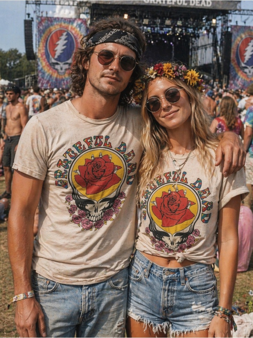 MadeWorn Grateful Dead Tee Red Rose Graphic small holes & distressing by design